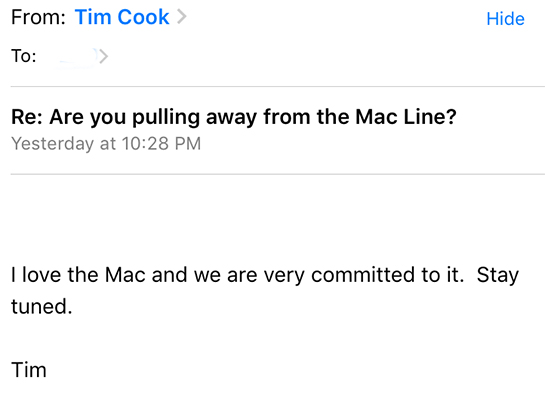 Tim Cook hint naar aankondiging Macbook