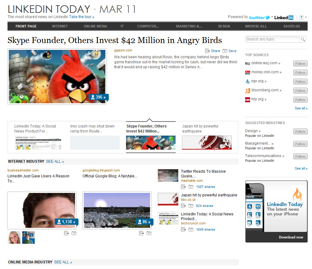 LinkedIn komt met nieuws service Today