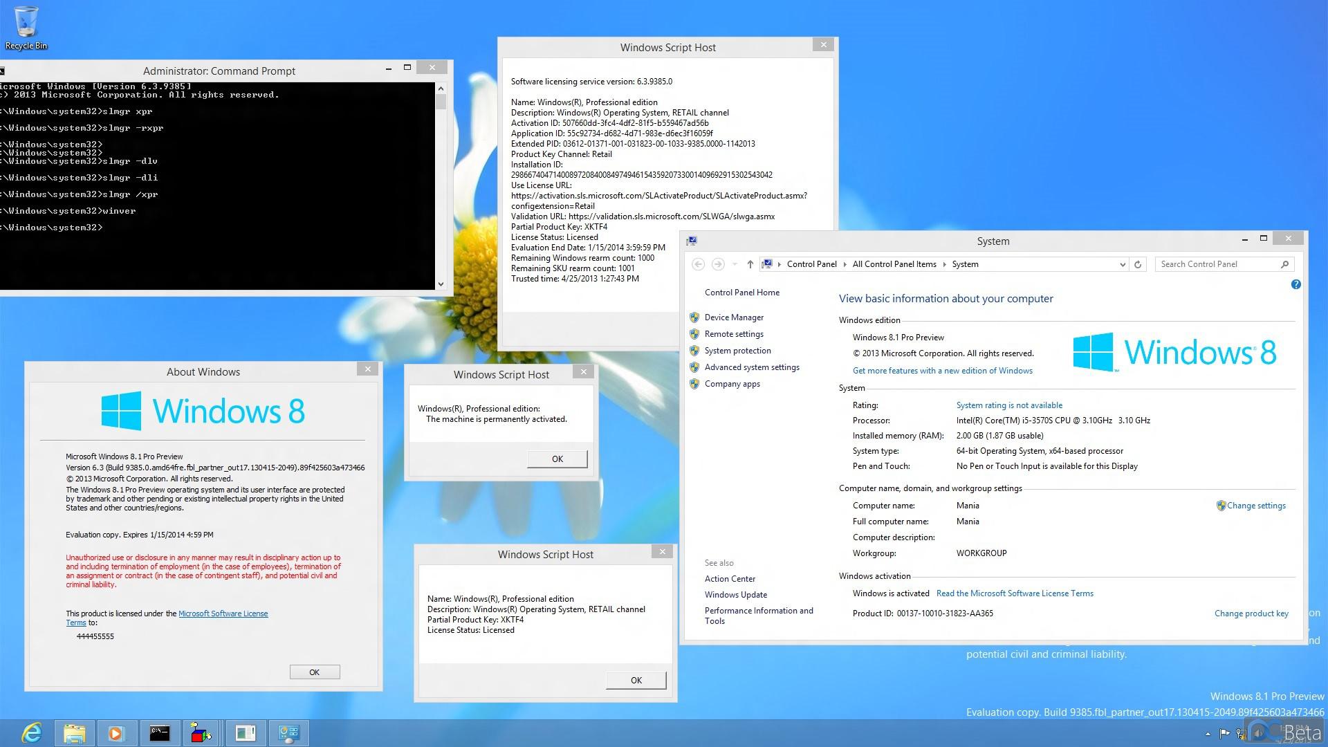 Screenshot Windows 8.1 build 9385 uitgelekt