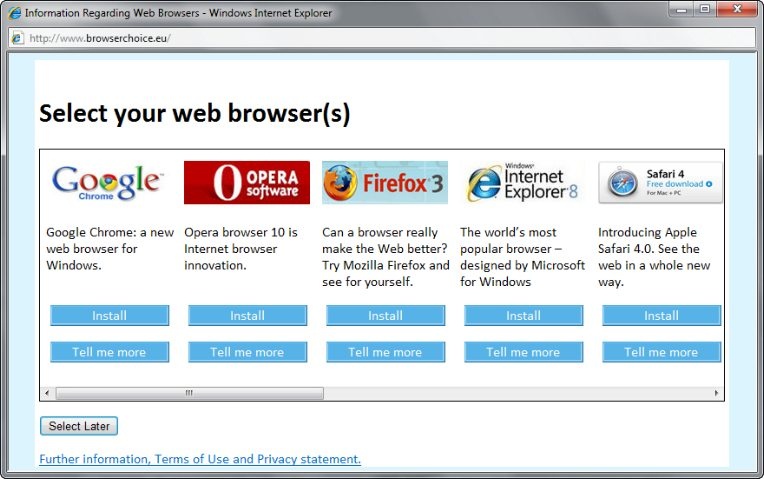 Gebruikers XP en Vista krijgen ook browserkeuze