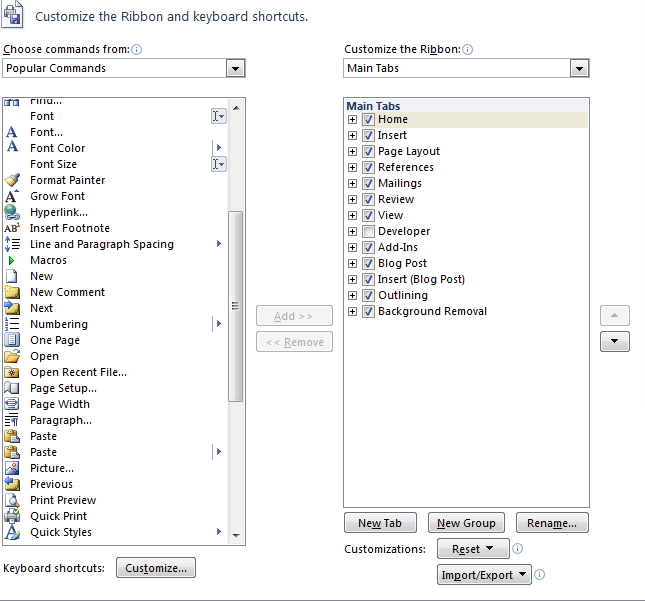 Office 2010 - Ribbon Custom Review: Office 2010 bèta