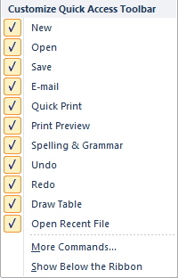 Office QAT menu Review: Office 2010 bèta