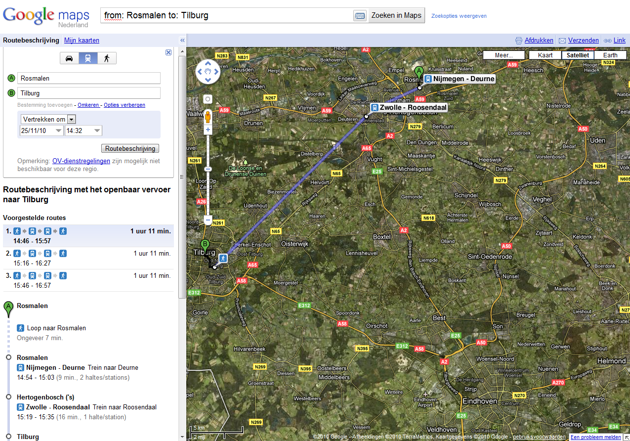 Google Maps komt met OV-planner in Nederland