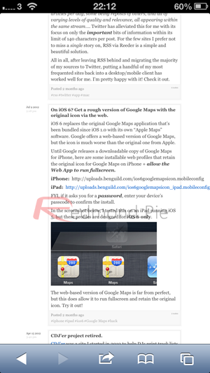 Google Maps fullscreen draaien in iOS 6