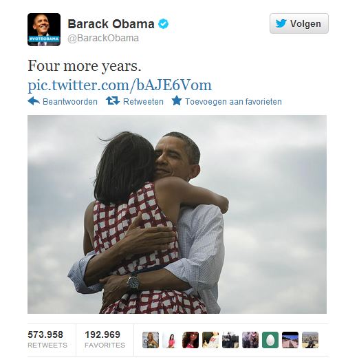 Meeste retweets ooit voor overwinningstweet Obama