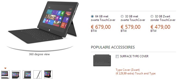 Europese prijzen Microsoft Surface-tablet bekend