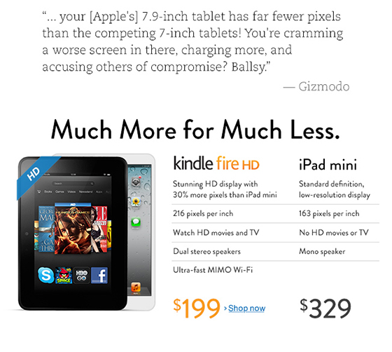 Amazon opent aanval op iPad mini met advertentie