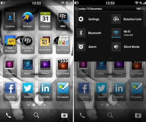 Gelekte screenshot BlackBerry 10 tonen nieuwe UI