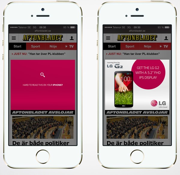 LG G2-banners beledigen iPhone en Galaxy S4