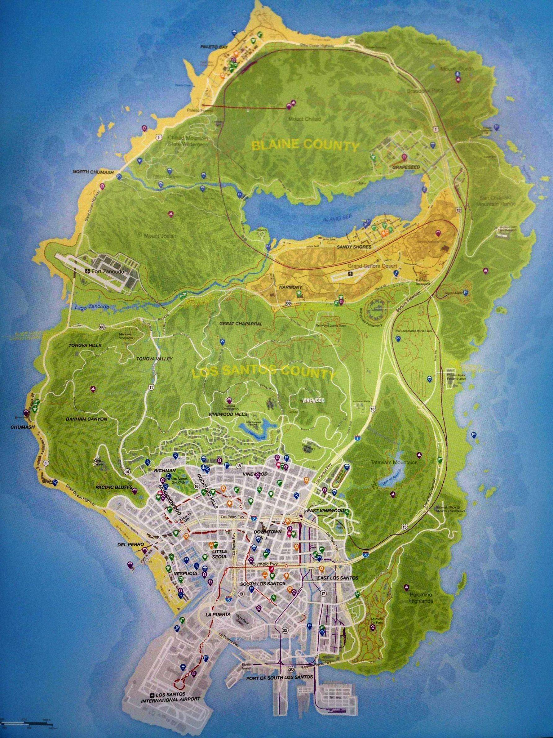 Kaart van spelwereld GTA V uitgelekt