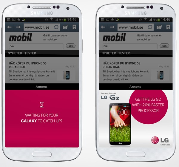 LG G2-banners beledigen iPhone en Galaxy S4