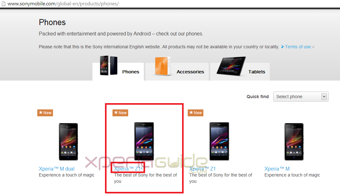 Xperia Z1S opnieuw opgedoken op website Sony