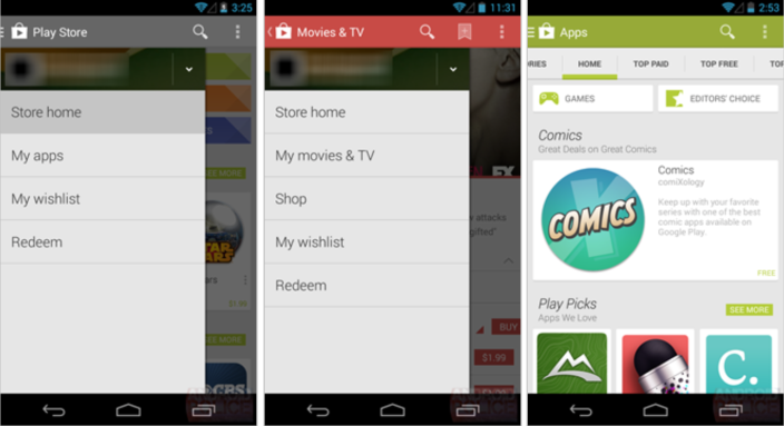 Screenshots nieuwe navigatie Play Store 4.4 gelekt