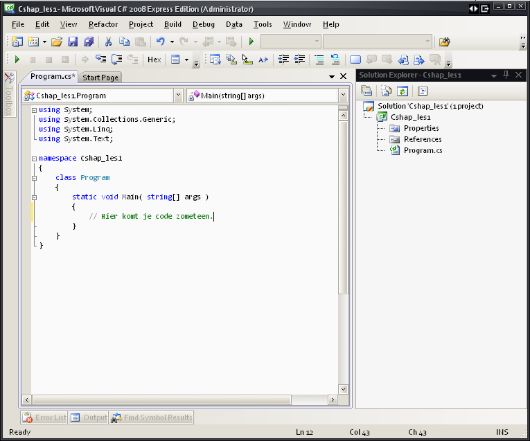 How to: [C#] Les 1: beginnen met C#