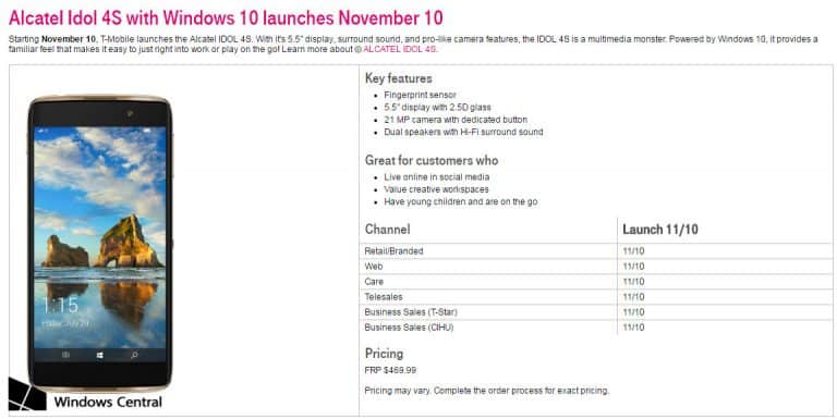 Alcatel en T-Mobile introduceren Idol 4S met Windows 10 Mobile