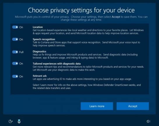 Windows 10 privacy dashboard