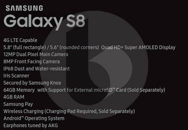 Samsung Galaxy S8 technische details