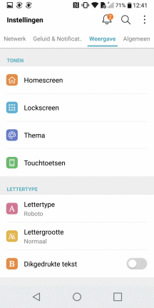 Een screenshot van het instellingenmenu op een LG G6 Android-telefoon.
