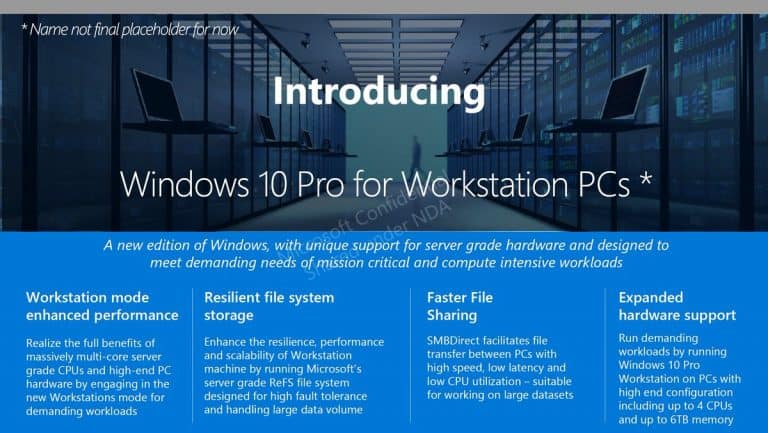 Microsoft lijkt te komen met Windows 10 Pro Workstation