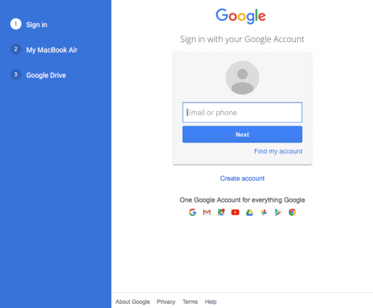Google Backup and Sync login