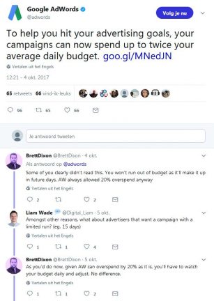 Google Adwords budget van adverteerders ongevraagd verdubbeld