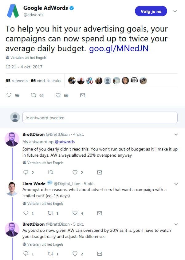 Google Adwords budget van adverteerders ongevraagd verdubbeld