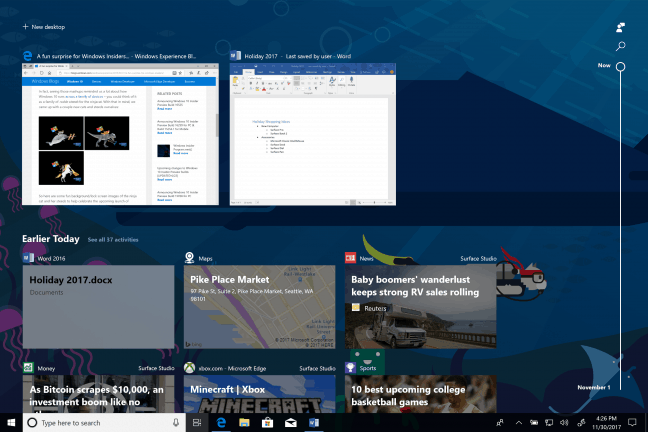 Microsoft verbetert onder meer Timeline in nieuwe testbuild Windows 10