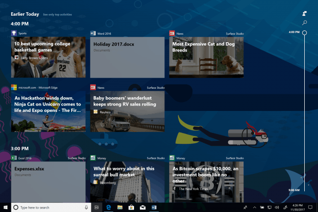 ‘Microsoft werkt aan prototype voor Windows 10 Timeline in browser’