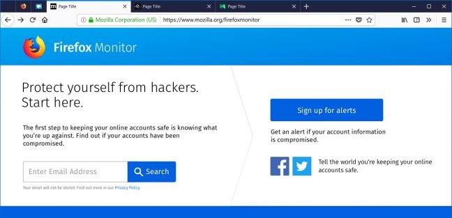 Firefox Monitor controleert of je mailadres in de Have I Been Pwned-database staat