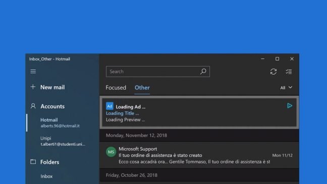 Microsoft test advertenties in Windows 10 Mail en schrapt ze onmiddellijk