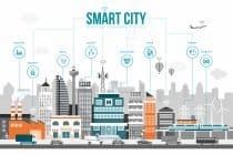 Slim stadsconcept met auto's, bussen, treinen en andere voertuigen.
