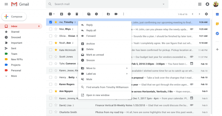 Gmail wordt gebruiksvriendelijker met uitgebreid contextmenu