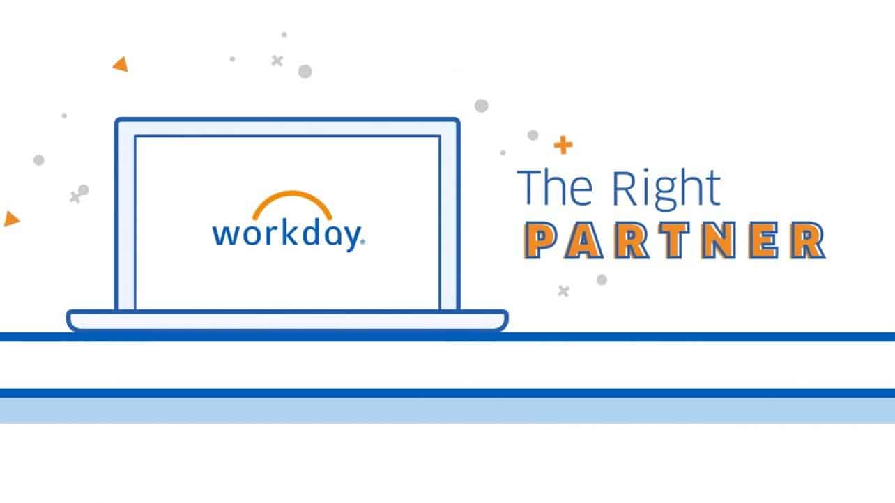 Een Workday-laptop met de woorden 'de juiste partner' erop.