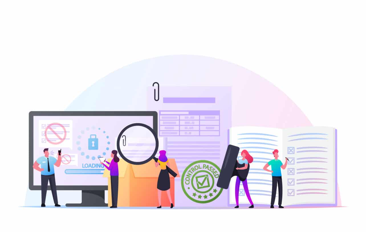 Control,Concept.,Tiny,Characters,With,Document,And,Magnifier,At,Huge