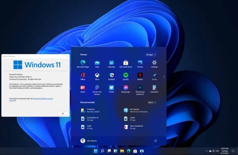 Windows 11-lek toont interface, startmenu en meer