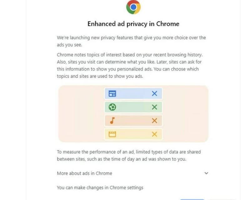 Chrome-ads De advertentieprivacy-instellingen van Google Chrome.