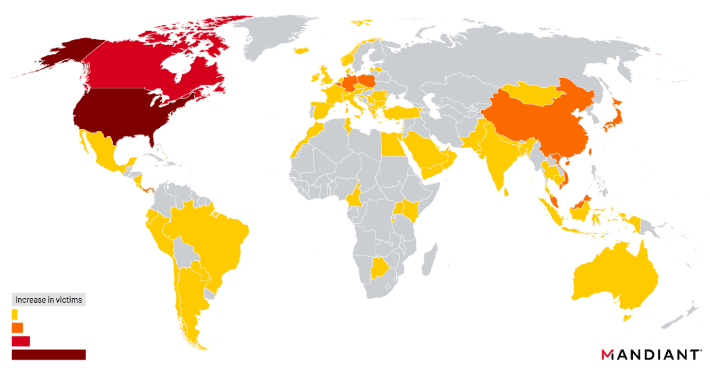 Een kaart van de wereld met rode en gele kleuren.