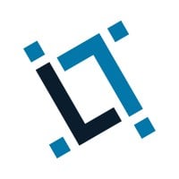 Een blauw logo met de letter l.