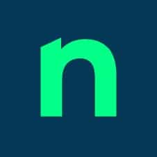 Een groene kleine letter "n" op een donkerblauwe achtergrond.