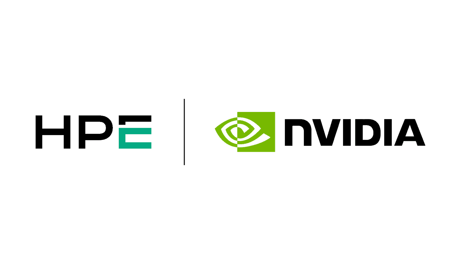 Logo's van HPE en NVIDIA worden naast elkaar weergegeven, gescheiden door een verticale lijn, op een effen witte achtergrond.