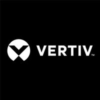 Vertiv-logo met een wit gestileerd "V"-symbool aan de linkerkant en het woord "VERTIV" in vette witte hoofdletters op een zwarte achtergrond.