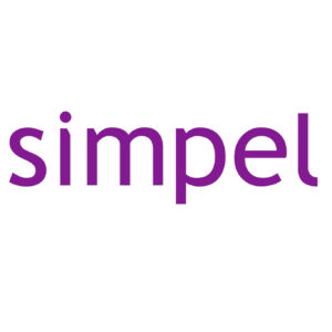 Het woord "simpel" staat in vette, kleine, paarse letters op een witte achtergrond.