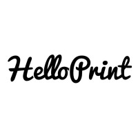 Op de afbeelding staat het woord "HelloPrint" geschreven in een vet, zwart, cursief lettertype op een witte achtergrond.