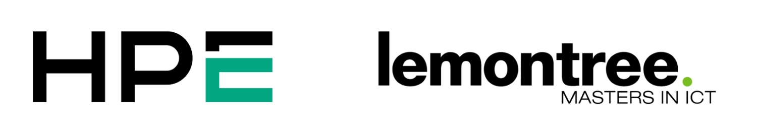 HPE en Lemontree logo's naast elkaar; Lemontree logo bevat de tagline "MASTERS IN ICT.