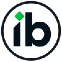 Een kleine zwarte "i" en "b" in een zwarte cirkel, met een groene ruit boven de "i".