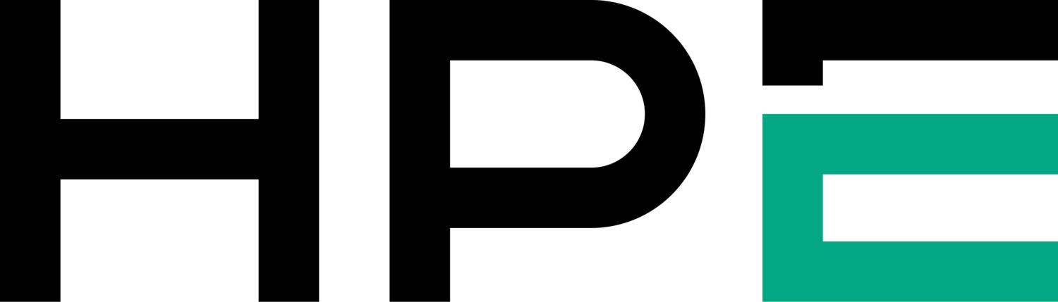 Hewlett_Packard_Enterprise_logo_2025.svg De afbeelding toont het logo van Hewlett Packard Enterprise (HPE) met vette zwarte letters "HP" en een groen omlijnde "E" op een witte achtergrond.