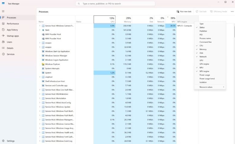 Windows Taakbeheer houdt nu AI-workloads in de gaten